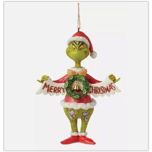 NIB Jim Shore Grinch Holding Merry Christmas Banner 5.25" Ornament 6015226